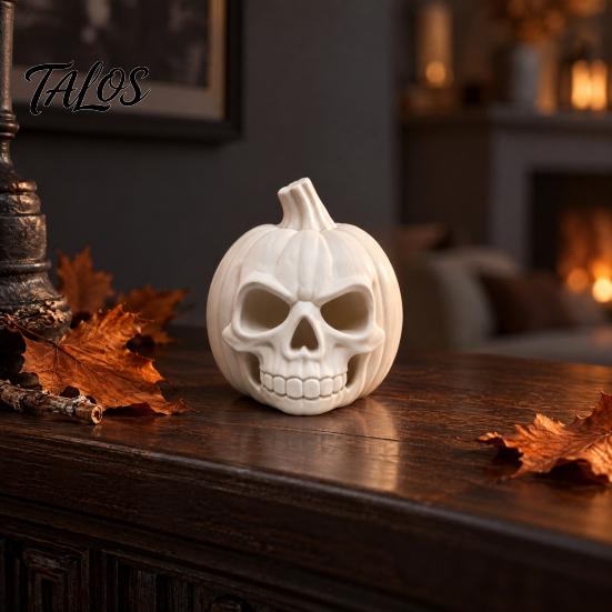 Hollowed Resin Figurine 3D Printed Pumpkin Skull Figurine, Blank DIY Paint Halloween Spooky Desktop Ornaments Statue, Ornament for Party Decoration