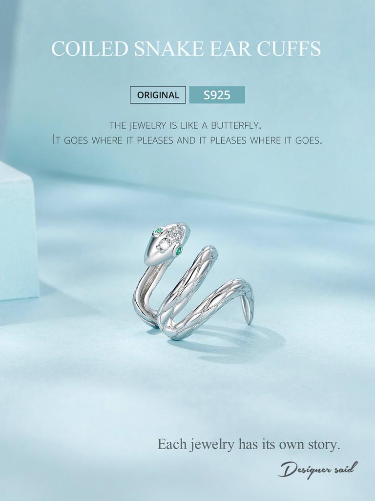 BAMOER 925 Sterling Silver Coiled Snake Ear Cuffs Unique Personalized Fashion Earring For Women Fine Jewelry