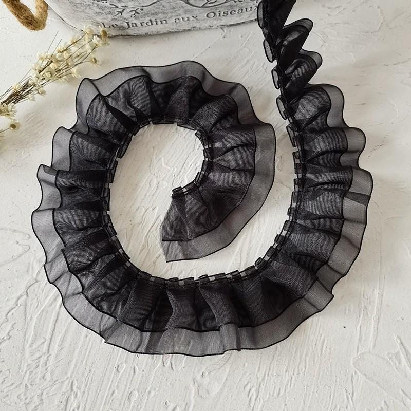 Черная кружевная органза для самостоятельного изготовления одежды и аксессуаров - украшение горловины и подола юбки