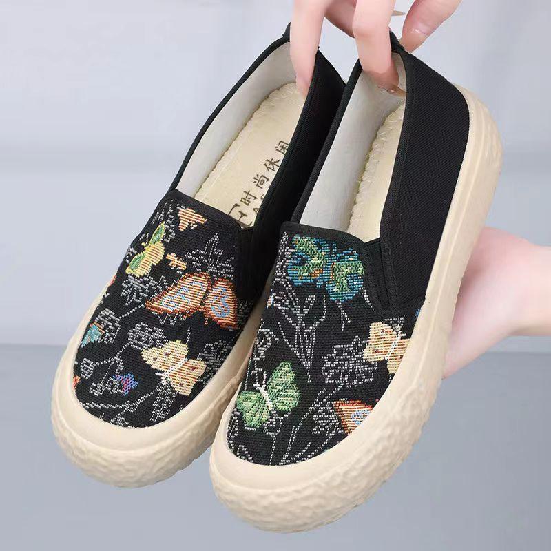 2025 Spring New Loafers Canvas Women's Shoes Lazy One-pedal Platform Fisherman Shoes Fashion Casual Canvas Shoes