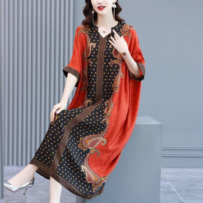 Народное платье макси с принтом пейсли, сшитое вставками, женское повседневное с V-образным вырезом, летнее, с коротким рукавом, винтажное, А-силуэта, свободное