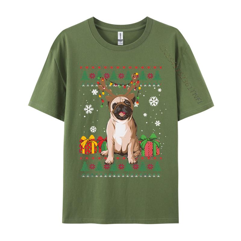 Boy Prevalent Europe Tops Shirts Cotton T Shirts Preppy Style Funny Pug Christmas Ugly Dog Xmas Tshirt Designer T Shirt Men