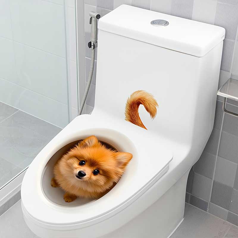 Cute Pomeranian Dog Toilet Sticker Bathroom Toilet Cover Sticker Wall Stickers Wc For Waterproof Home Decoration S635