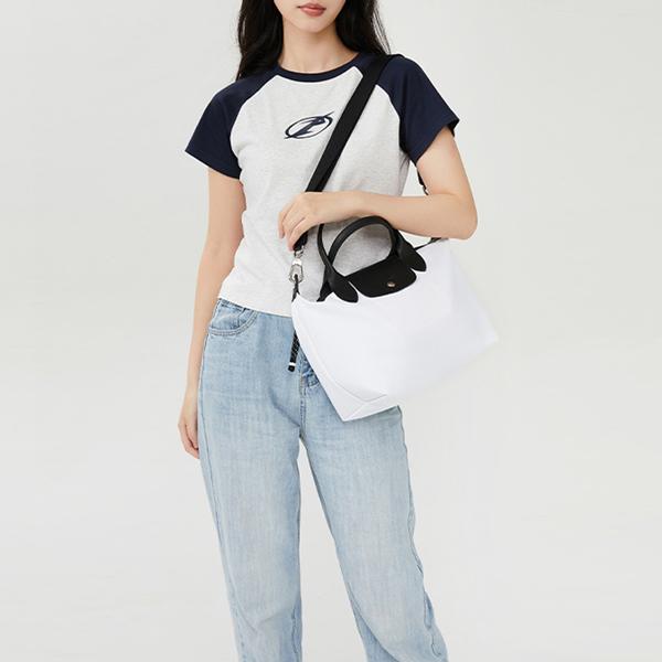 Longchamp Le Pliage Energy 25 Button Zipper Closure Canvas And Leather Dumpling Shoulder Crossbody Tote Bag Small Women bags Black White 1512HSR007
