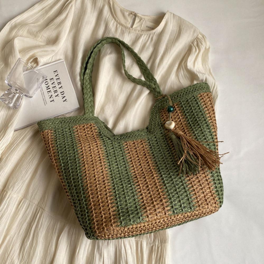 Beach Straw Crochet Bag Summer Women's Handbags Fashion Striped Shoulder Bag Travel