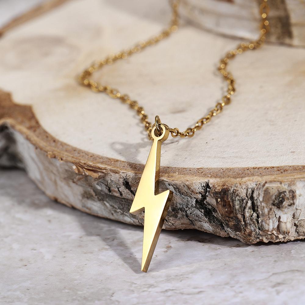 DGIDDK Stainless Steel Simple Lightning Pendant Necklace Men And Women Tide Retro Fashion Personality Hip-Hop Sweater Chain