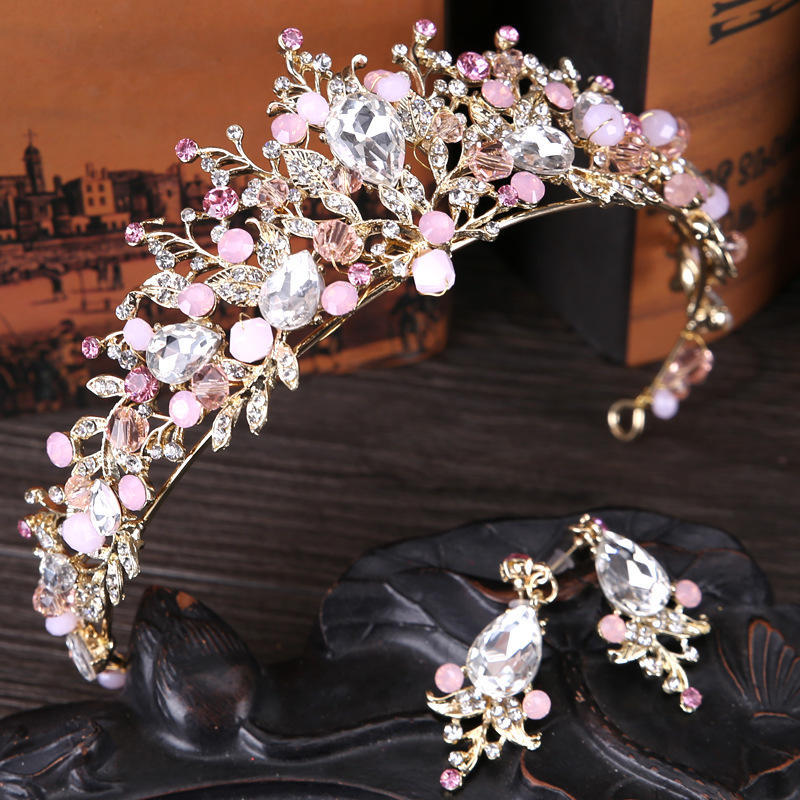 Luxury Pink Gold Pearl Bridal Crowns Handmade Tiara Bride Headband Crystal Wedding Diadem Queen Crown Wedding Hair Accessories