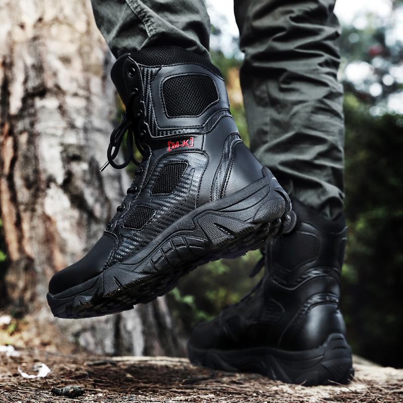 Охотничьи походные ботинки мужские нескользящие мотоциклетные ботинки с высоким верхом новые мужские кожаные ботинки-дезерты дышащие нескользящие мужские повседневные ботинки