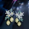 CIZEVA Exaggerated Lemon Tree Drop Earrings for Women Color Shiny Zircon Vintage Leaves Earrings Punk Black Gold Color Jewelry