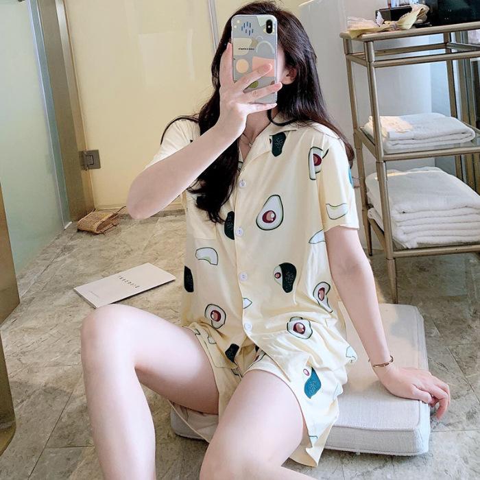 Pajama Set for Women In Summer, Cute Strawberry Print, Sweet Girly Korean Style Casual Design, Soft and Simple Pajamas for Women