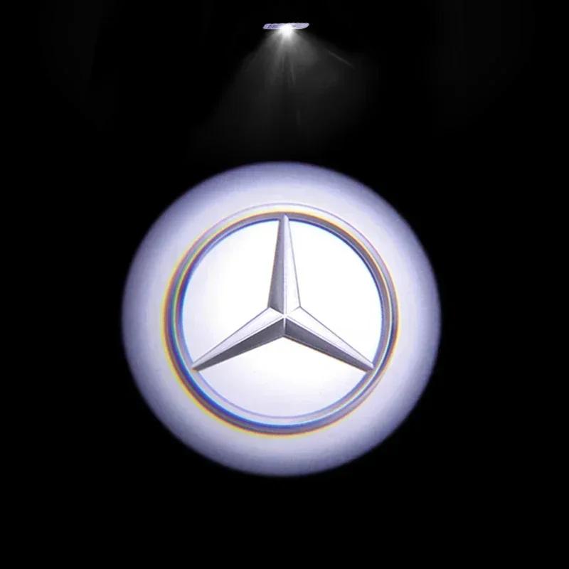 RNV4  2pcs Car door welcome light logo Emblem For Mercedes Benz A C E GLC GLA GLE GLB Class W177 W205 W212 W213 X253 X156 W166 X247