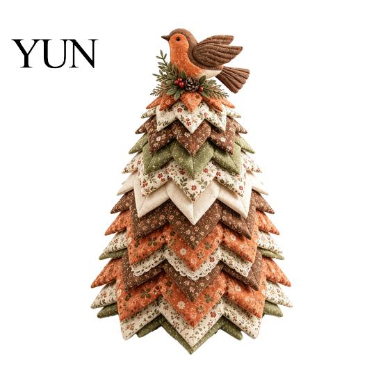 Retro Style Fabric Art Bird Christmas Tree Patchwork Kit, DIY Quilted Craft Creative Handmade Gift Ideas Floral Centerpiece for Holiday Home