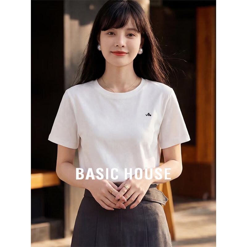Basic House Women's Embroidered Round Neck T-shirt