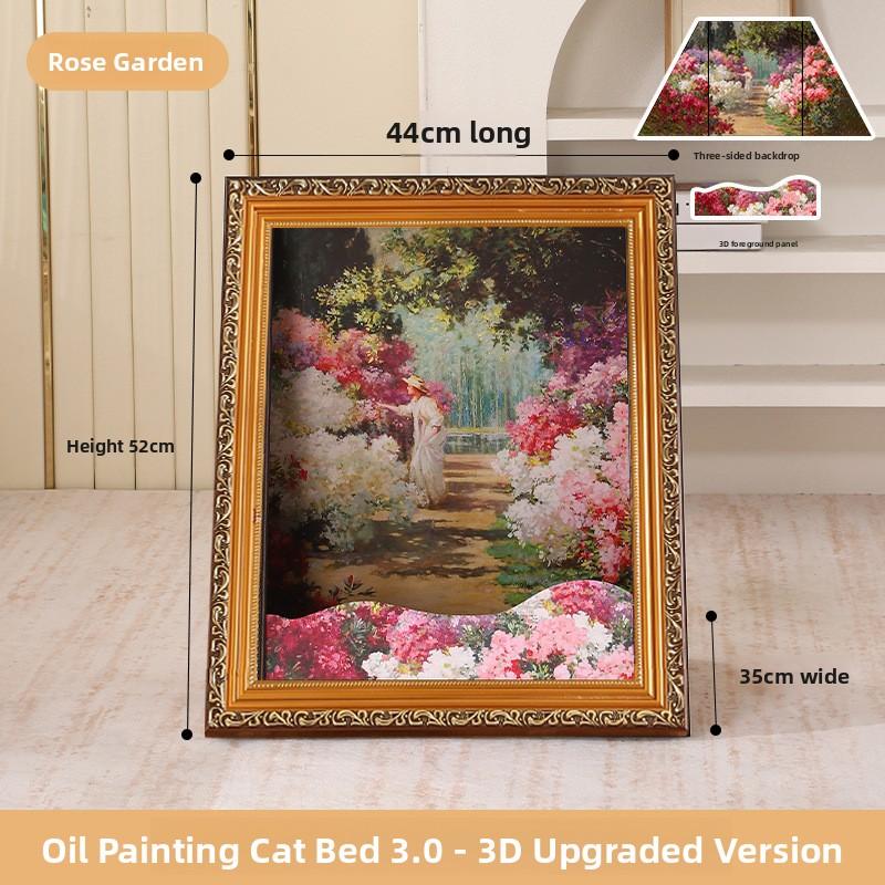 Upgraded 3D 4D Oil Painting Cat Bed Scratcher Integrated Corrugated Paper Surround Decorative Vintage Cat House