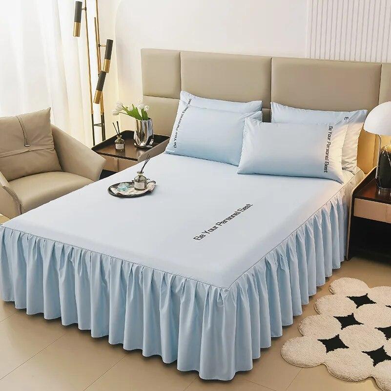 Summer New European Style Simple Washable Silk Bed Skirt Non Slip Bed Cover Household Mattress Cover Pillow Case