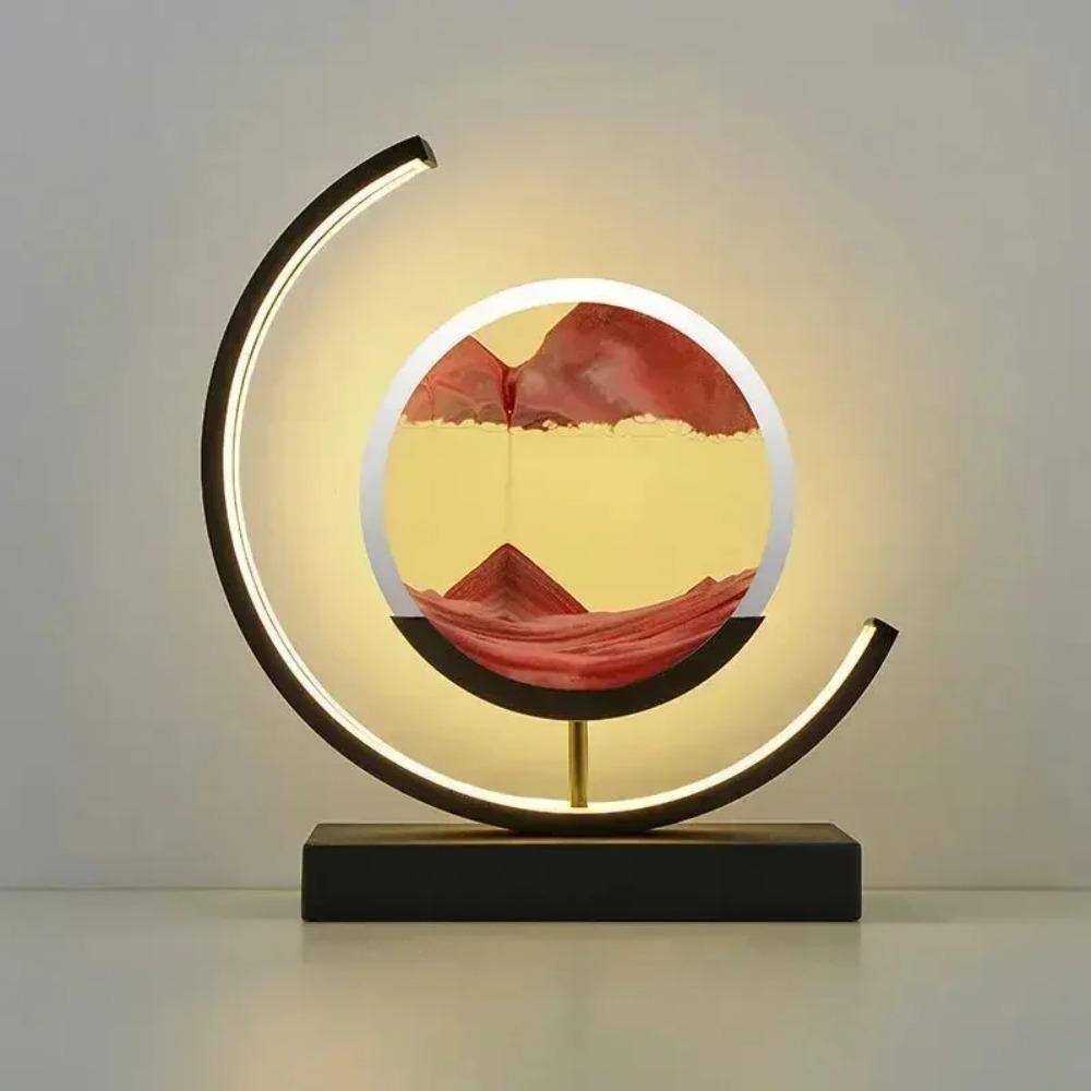 LED Moving Sand Art Table Lamp 3D Sandscape Hourglass Night Light 3 Color Brightness Remote Button Glass Acrylic Quicksand Decor Gift