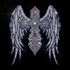 White Rhinestone Iron On Transfer Cross Wings Bling Diamond Hotfix Patches for Clothes, Large Iron On Sequin Applique for Jeans Jacket Caps Bag