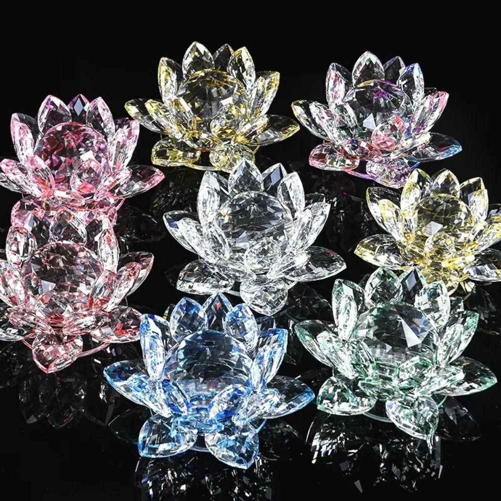 60-140mm Crystal Lotus Flower Figurine Multi-Color Lotus Flower Craft  Home&Office