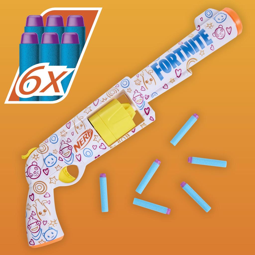 Nerf Fortnite FRENZ 4 EVER Blaster, виртуальный код, упаковка FRENZ 4 EVER, 6 элитных дротиков, барабан для 6 дротиков, подарочный продукт Fortnite G1132, аутентичный продукт