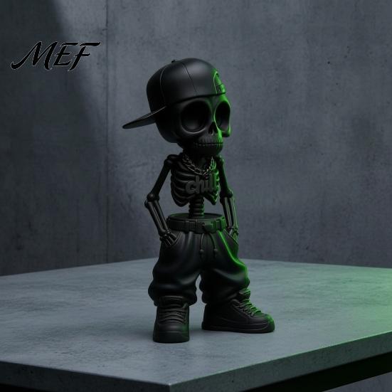 Hip-Hop Skeleton Statue Street Style Figurine, 3D Printed Baseball Cap Cool Sculpture Statue, for Home Office Desktop Decor Decorative Skull Figurine