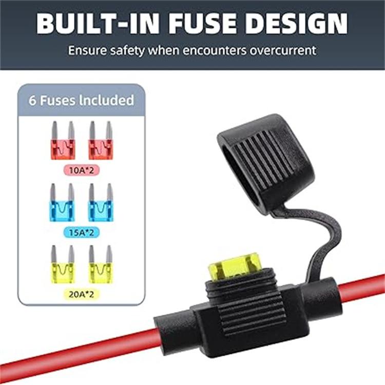 12 awg 12V24V High-power Waterproof Threaded Cigarette Lighter Female Socket Wire for Car and Motorcycle Modification