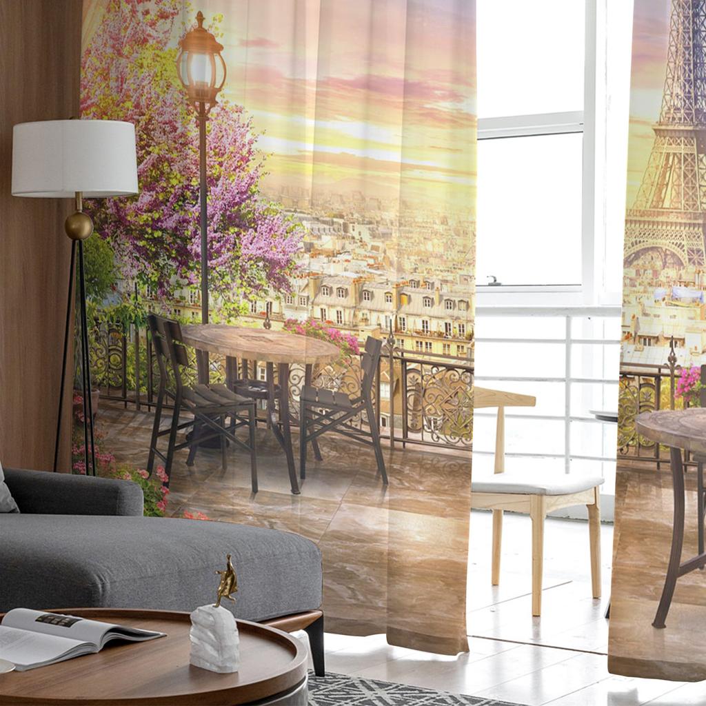 Париж Терраса Цветочная Мечта Шторы Для Гостиной Роскошные Тюлевые Шторы Для Детской Спальни Кухня Комната Современный Стиль Прозрачные Шторы