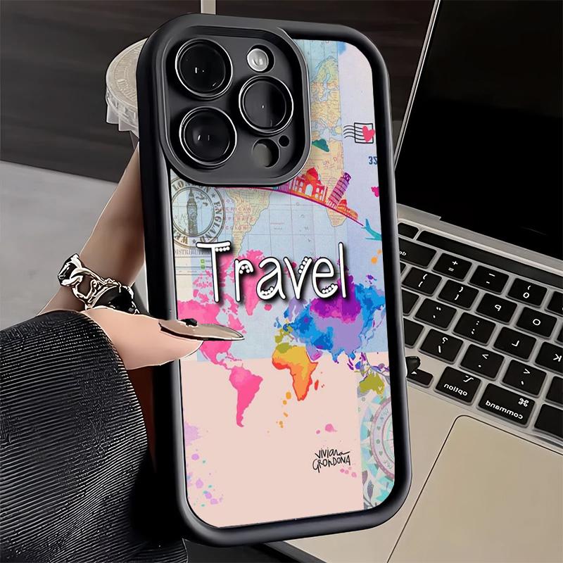 Чехол для телефона iPhone 17 Air 16E 15 16 Pro Max Карта путешествий Художественный узор Чехол 14 Plus 13 12 Mini Мягкий силиконовый Fundas