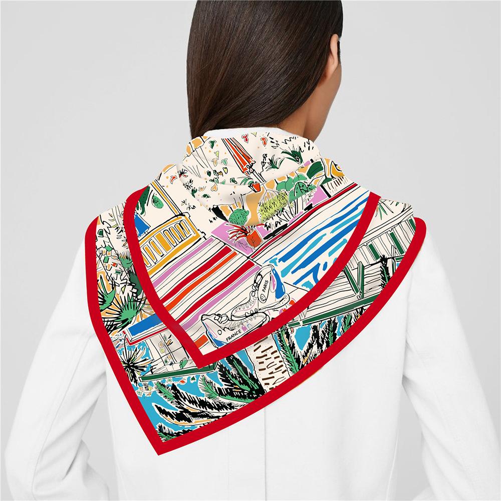 New Design Shawl Ocean Villa Printed Silk Scarf 90CM Square Scarves Lady Wraps Kerchief Woman Neck Shawl Wraps Echarpes