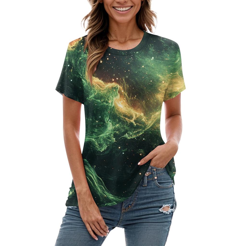 Женская мода повседневная футболка с круглым вырезом и короткими рукавами с принтом неба