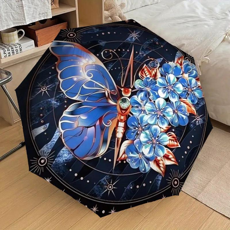1pc Butterfly Flowers Mandala Artwork Umbrella with Plastic Handle,Suitable for All Seasons Home Travel Outdoor UmbrellaDD158