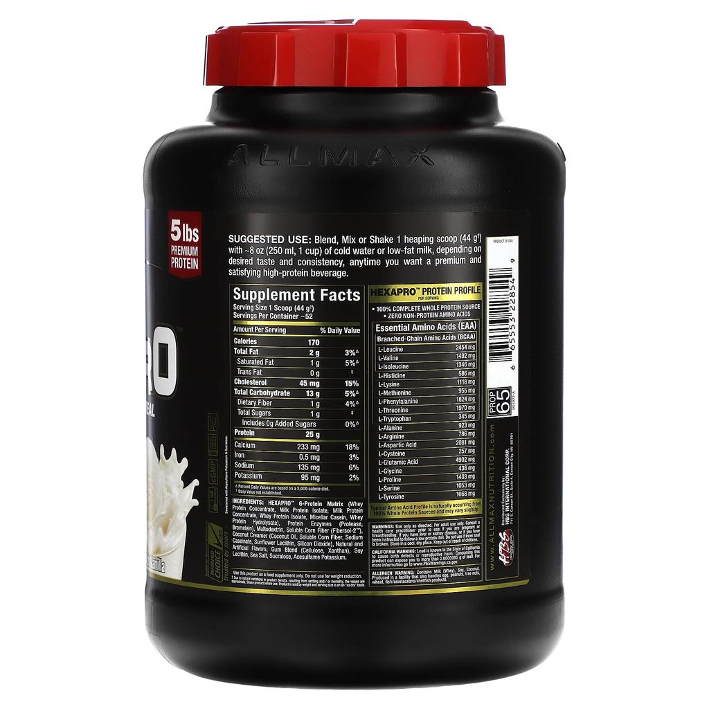 Hexapro, Ultra-Premium 6-Protein Blend, French Vanilla, 2.27Kg (5Lbs)
