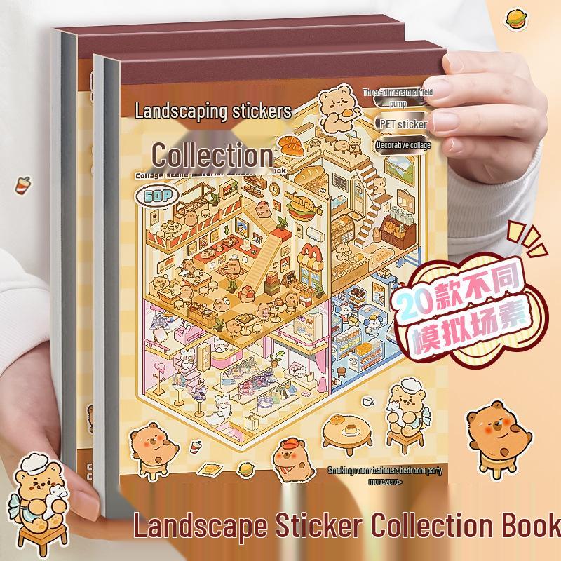 3D Miniature House Landscape Sticker Book for DIY Crafts