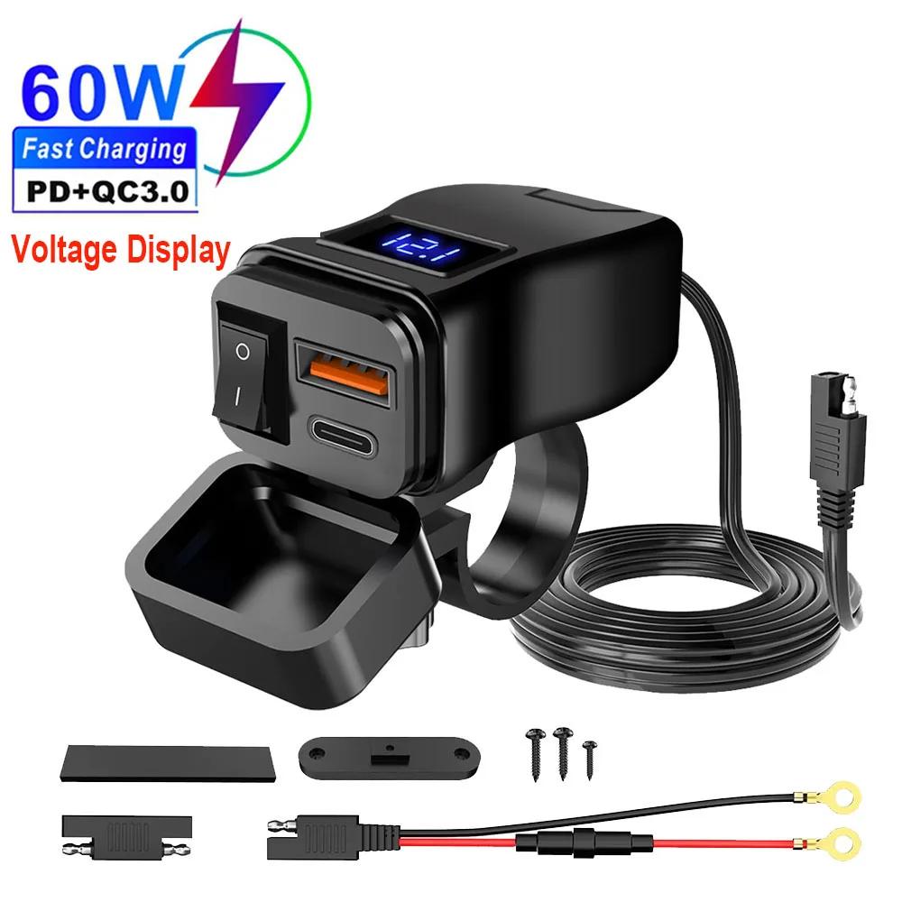 6.8A PD+QC3.0 Мотоциклетный двойной USB-адаптер-зарядка Водонепроницаемая розетка питания для зеркала заднего вида Для iPhone Samsung Huawei