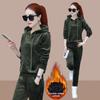 Women's Hooded Sweatshirt Tops Tracksuit High Waist Harem Ankle Length Pant Suits Plush Lined Outfit Winter Thicken Velvet 2 Pieces Sets