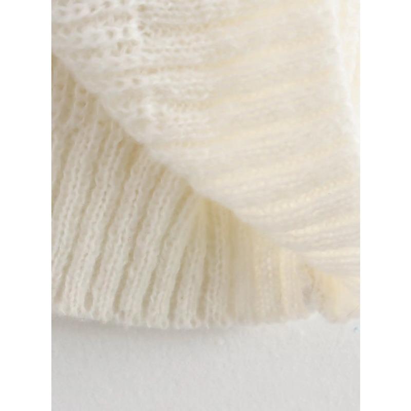 2024 Ранняя осень Новый дизайн Sense Niche Универсальный топ с круглым вырезом Белый с бантом Приталенный свитер с короткими рукавами