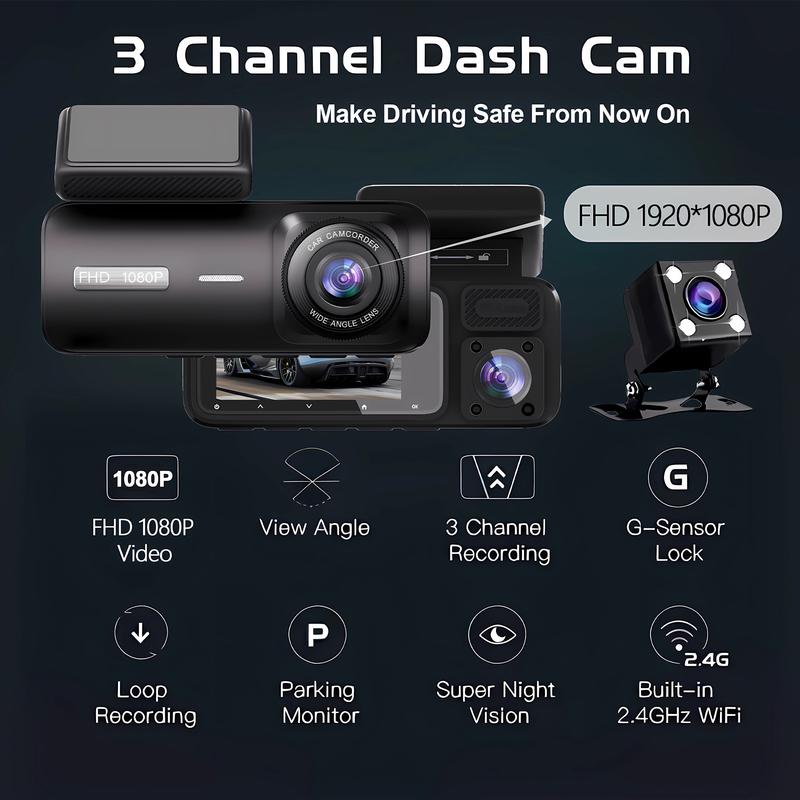 3 Channel WIFI Dash Cam HD 1080P Car Dvr Interior Vehicle Three Way Camera Mini DVRs Recorder Video Registrator Dashcam Camcord