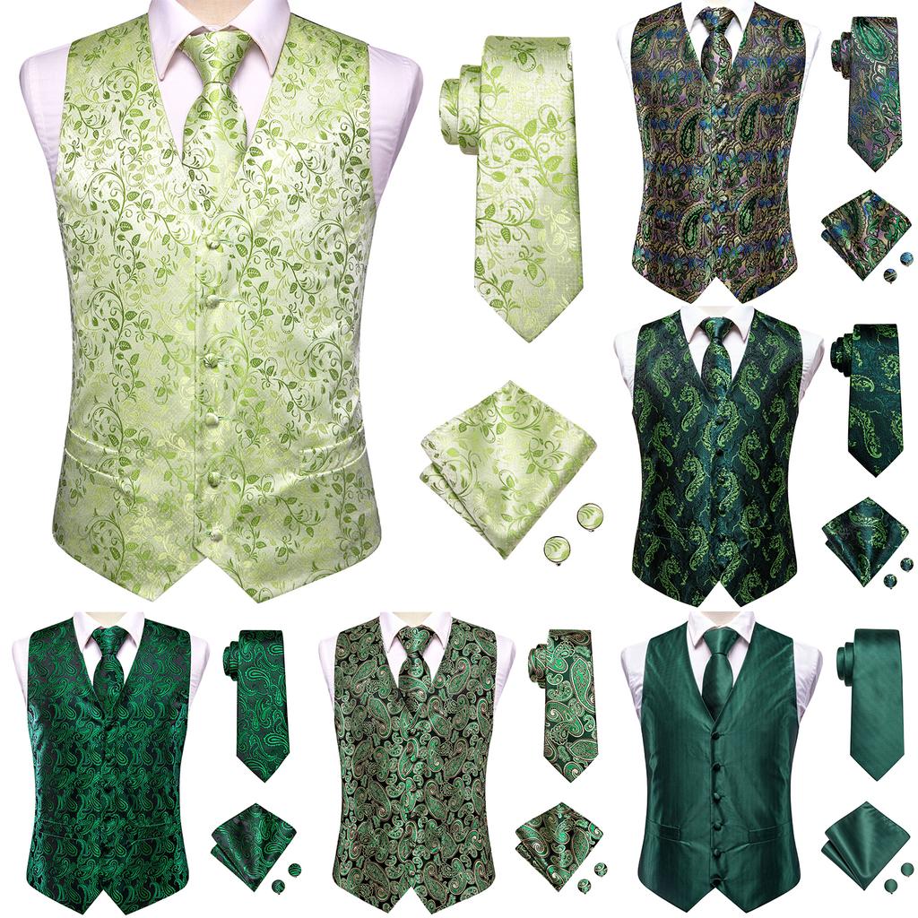 Mens Formal Wedding Waistcoat Solid Floral Suit Vest Slim Tuxedo Silk Tie Set