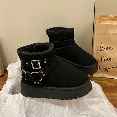 Ботильоны женские на плоской подошве из меха на платформе из замши и плюша из хлопка, повседневная нескользящая обувь для женщин, зима 2025 года, тренд, удобные ботинки Mujer