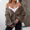 Винтажный однотонный кардиган крупной вязки с косами, женский осенний свободный кардиган на пуговицах