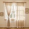 1Piece French Retro Khaki Plaid Cloth Curtain with White Ruffled Lace For Living Room Bedroom Farmhouse Homestay Home Decor