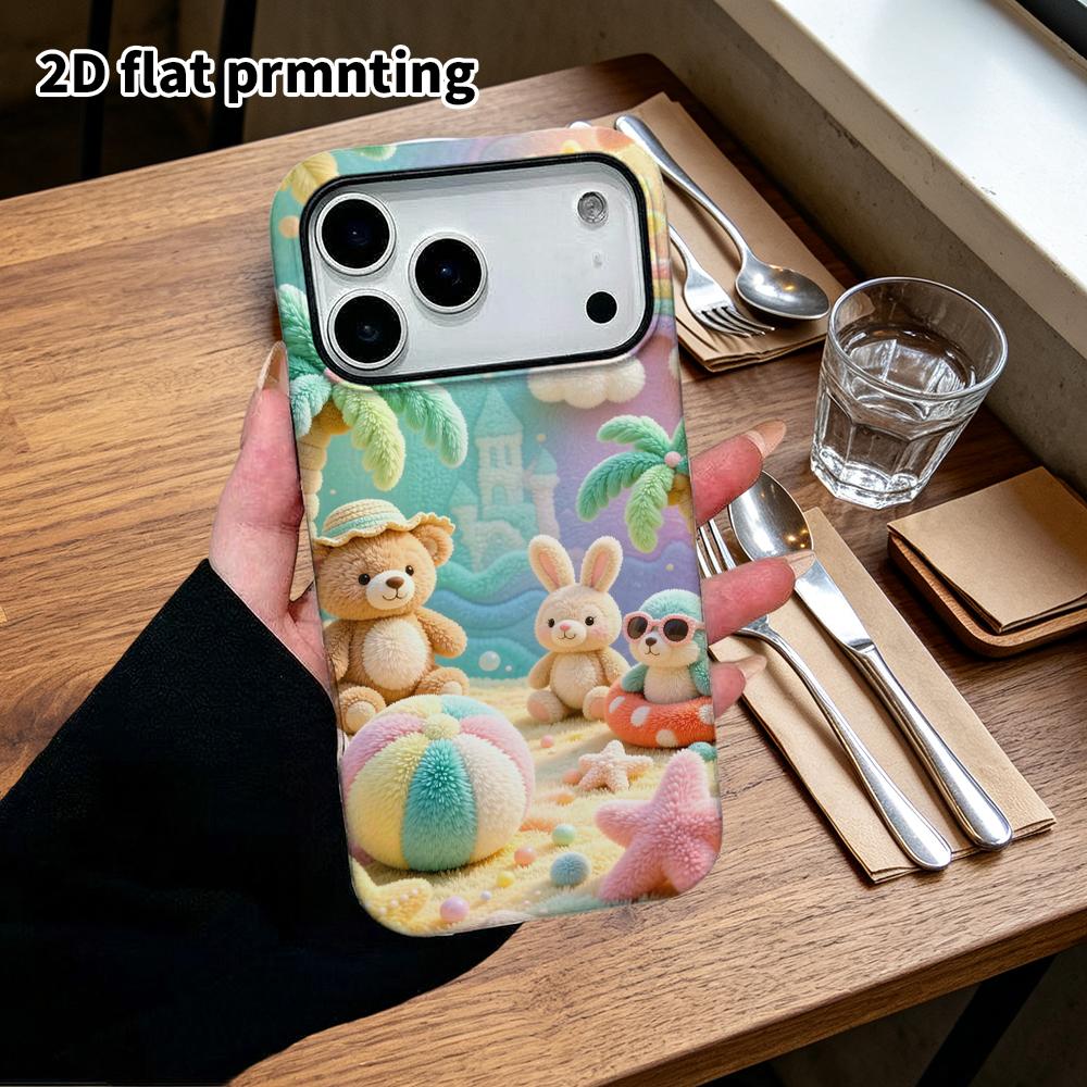 Phone Case: 2D flat, fits iPhone 18, 17, 16, 15, 14, 13, 12 Pro protective case, beach little animals, perfect Christmas and Halloween holiday gift