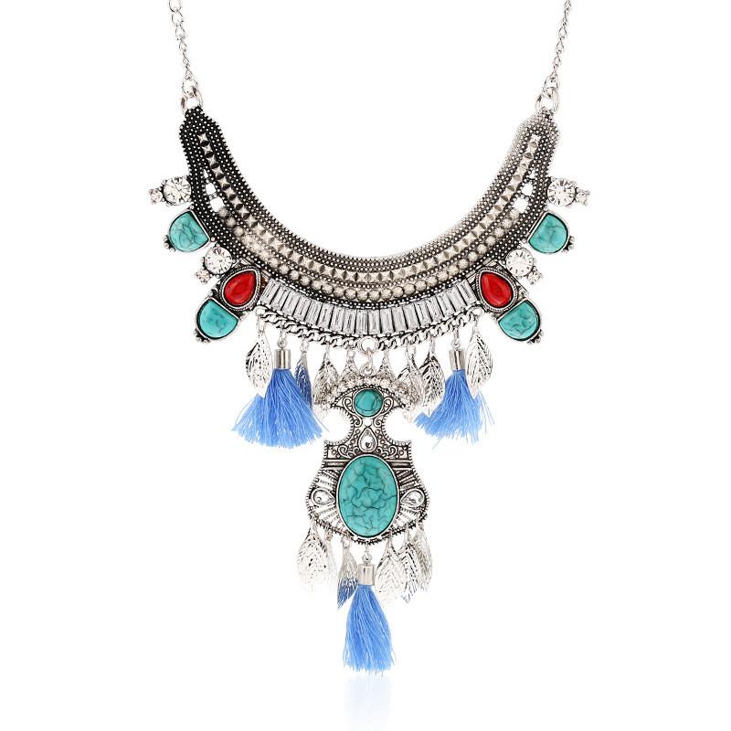 Ethnic Style Simulation Gemstone Decoration Women Necklace With Tassel Design For Art Lovers