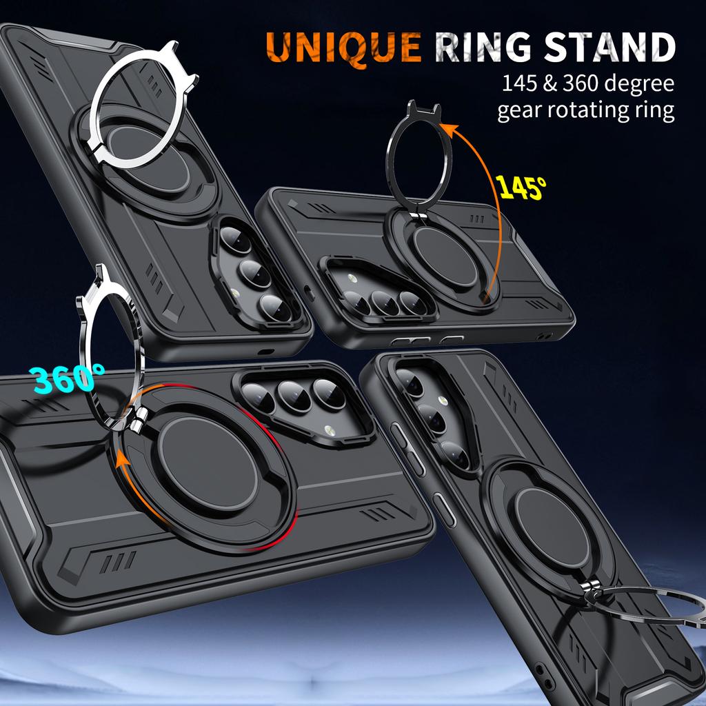 For Samsung Galaxy S25+ Magnetic Case Rotating Ring Kickstand PC + TPU Shockproof Phone Cover