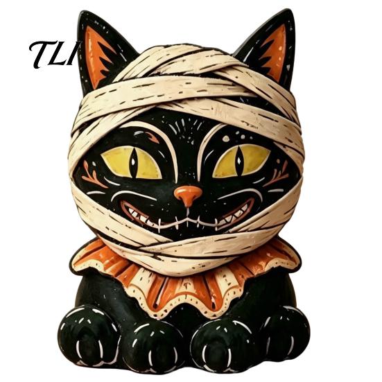 Мультяшная фигурка кошки, Винтажная деревянная фигурка на Хэллоуин, Деревенская фигурка ведьмы, зомби, совы, лягушки, Маленькое деревянное ремесленное украшение для стола, Фермерский многоуровневый поднос