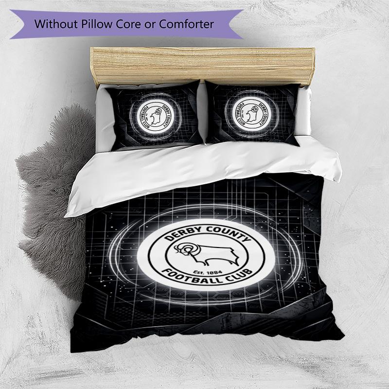 Derby County Football Printed 3 Pieces Bedding Set, Comfortable Skin Friendly Bedroom Duvet Cover Set