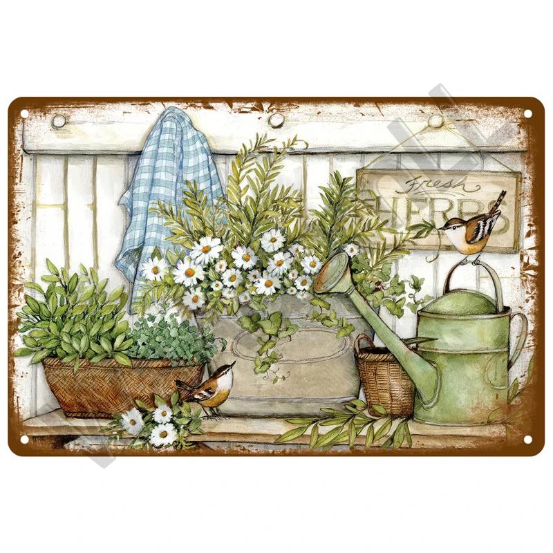 Vintage Metal Tin Sign Retro Cafe Garden Wall Art Home Decor Plaque for Room Farmhouse Painting Gift Perfect for Wall Mural D