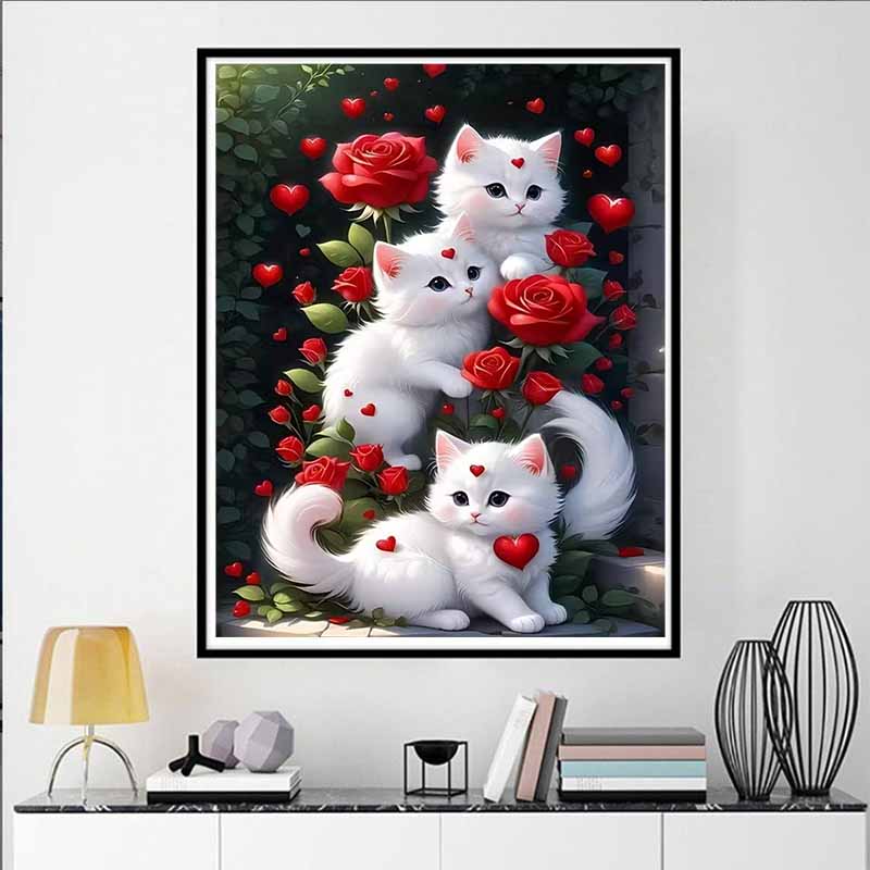 Набор для алмазной живописи «Белый кот и цветы», 5D DIY Полная алмазная мозаика, Декоративные настенные панно