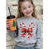 European sizes Black Christmas Sweater Suitable for Winter Celebrations - Candy Cane Bow Print, Round Neck Sleeve Holiday Sweaters