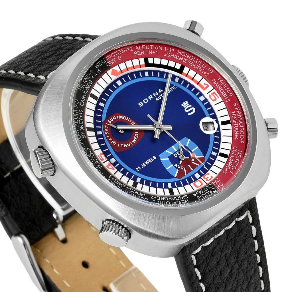 Часы SORNA автоматические с ручным заводом, репринтная модель синего цвета (с функцией) T23766-СИНИЙ [предмет]