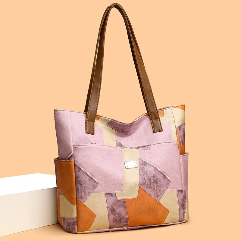 Атмосферная женская сумка, новый дизайн, соответствующий цвету, модная, универсальная, большая вместимость, одно плечо, портативная, ретро-тренд